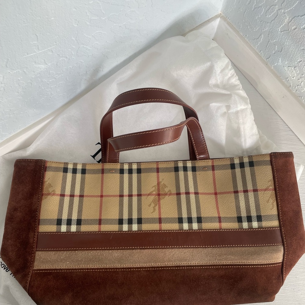 Vintage Burberry Plaid Tartan & Suede Bag